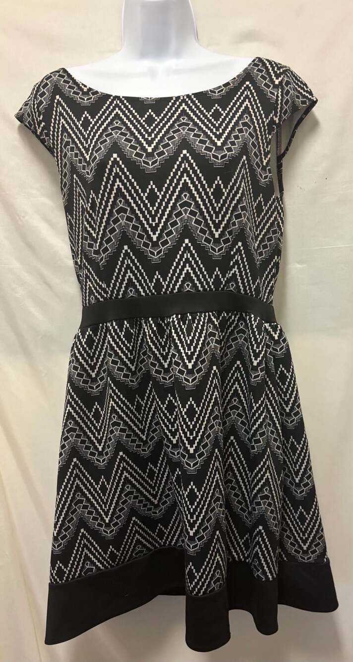 Xhilaration Black and White Geometric Fit and Flare Dress - Size L